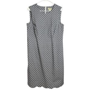 Appleseed’s Scallop Trim Sleeveless Dress White Navy Blue Floral size 10